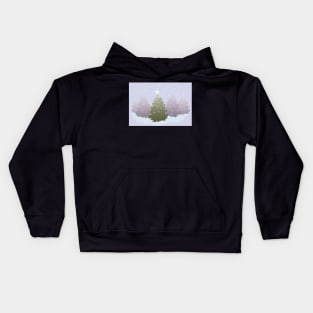 Christmas tree in a winter forest Kids Hoodie